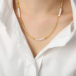 Load image into Gallery viewer, Inaya Modern Festive 18KT Gold Plated Modern Natural Freshwater Pearl Clavicle Chain, Noelle
