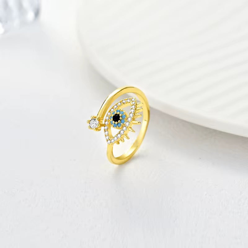 18KT Gold Plated Stainless Steel Evil Eye Adjustable Ring, Nyra