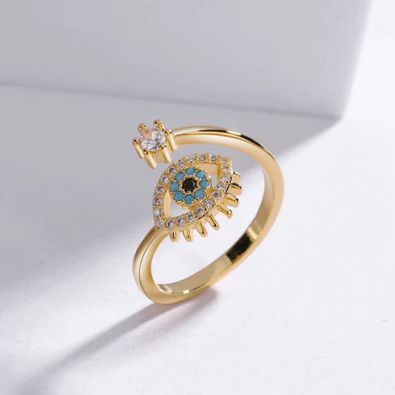 18KT Gold Plated Stainless Steel Evil Eye Adjustable Ring, Nyra