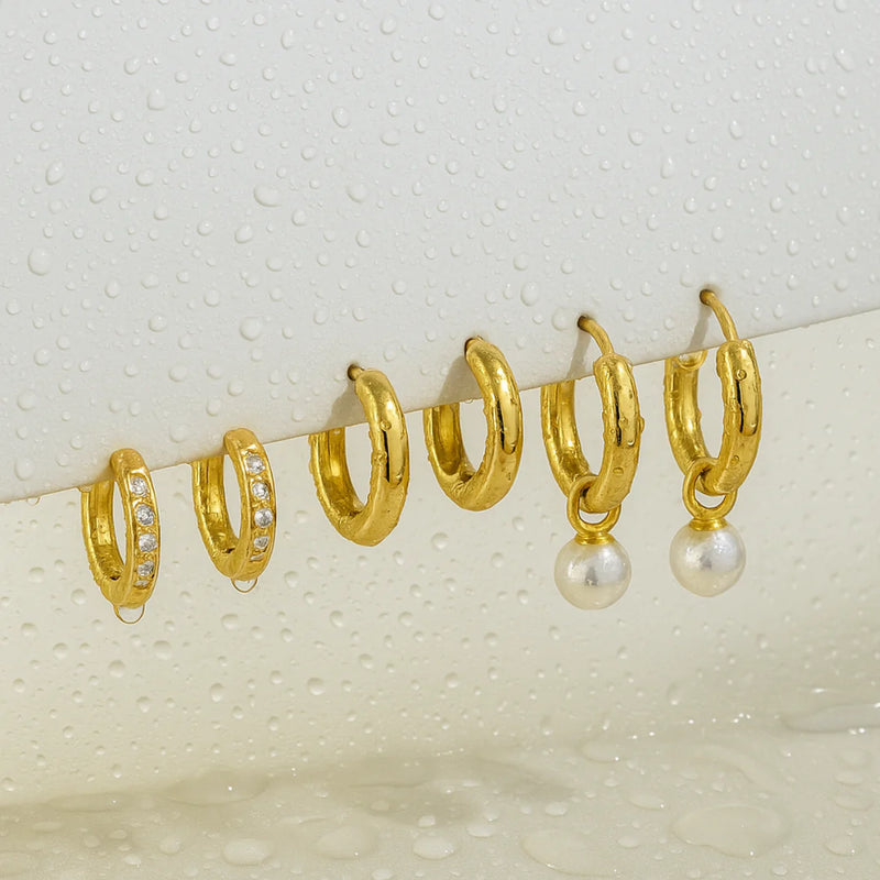 18KT Gold Plated Set of Three Pearl and Golden Hoop Waterproof Earring Set, Ona