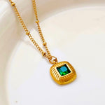 Load image into Gallery viewer, 18KT Gold Plated Stainless Steel Green Baguette Cut Stone Pendant Necklace for Women, Ona