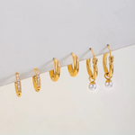 Load image into Gallery viewer, 18KT Gold Plated Set of Three Pearl and Golden Hoop Waterproof Earring Set, Ona
