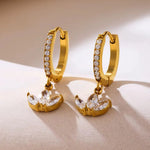 Load image into Gallery viewer, 18KT Gold Plated Three petal floral Charm Stainless Steel Waterproof Earrings, Orchid
