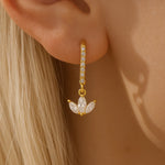 Load image into Gallery viewer, 18KT Gold Plated Three petal floral Charm Stainless Steel Waterproof Earrings, Orchid

