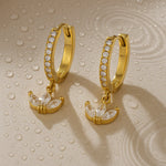 Load image into Gallery viewer, 18KT Gold Plated Three petal floral Charm Stainless Steel Waterproof Earrings, Orchid
