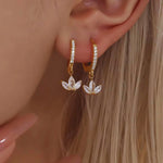 Load image into Gallery viewer, 18KT Gold Plated Three petal floral Charm Stainless Steel Waterproof Earrings, Orchid
