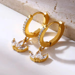 Load image into Gallery viewer, 18KT Gold Plated Three petal floral Charm Stainless Steel Waterproof Earrings, Orchid
