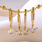 Load image into Gallery viewer, 18KT Gold Plated Three petal floral Charm Stainless Steel Waterproof Earrings, Orchid
