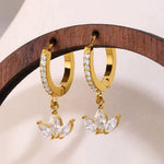 Load image into Gallery viewer, 18KT Gold Plated Three petal floral Charm Stainless Steel Waterproof Earrings, Orchid
