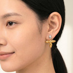 Load image into Gallery viewer, 18KT Gold Plated Two Tone Metallic Petal Drop Earrings, Orla
