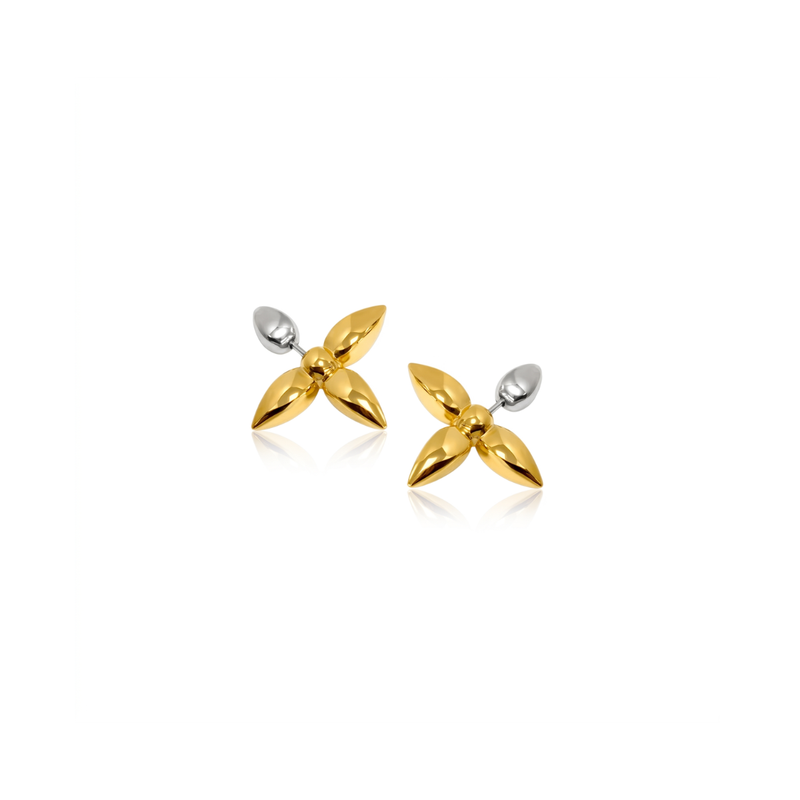 18KT Gold Plated Two Tone Metallic Petal Drop Earrings, Orla