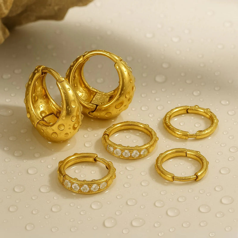 18KT Gold Plated Dainty Set of Three Bali and Golden Hoop Waterproof Earring Set, Pappilon