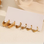 Load image into Gallery viewer, 18KT Gold Plated Dainty Set of Three Bali and Golden Hoop Waterproof Earring Set, Pappilon
