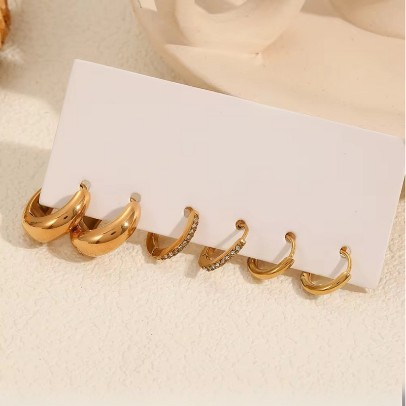 18KT Gold Plated Dainty Set of Three Bali and Golden Hoop Waterproof Earring Set, Pappilon