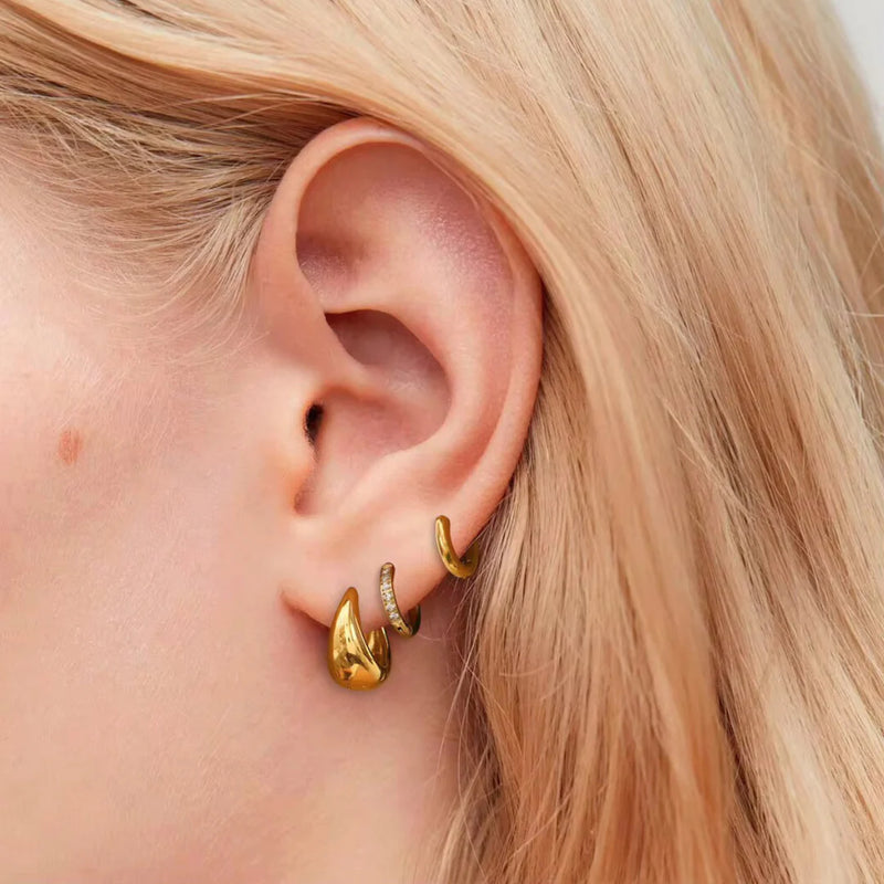 18KT Gold Plated Dainty Set of Three Bali and Golden Hoop Waterproof Earring Set, Pappilon