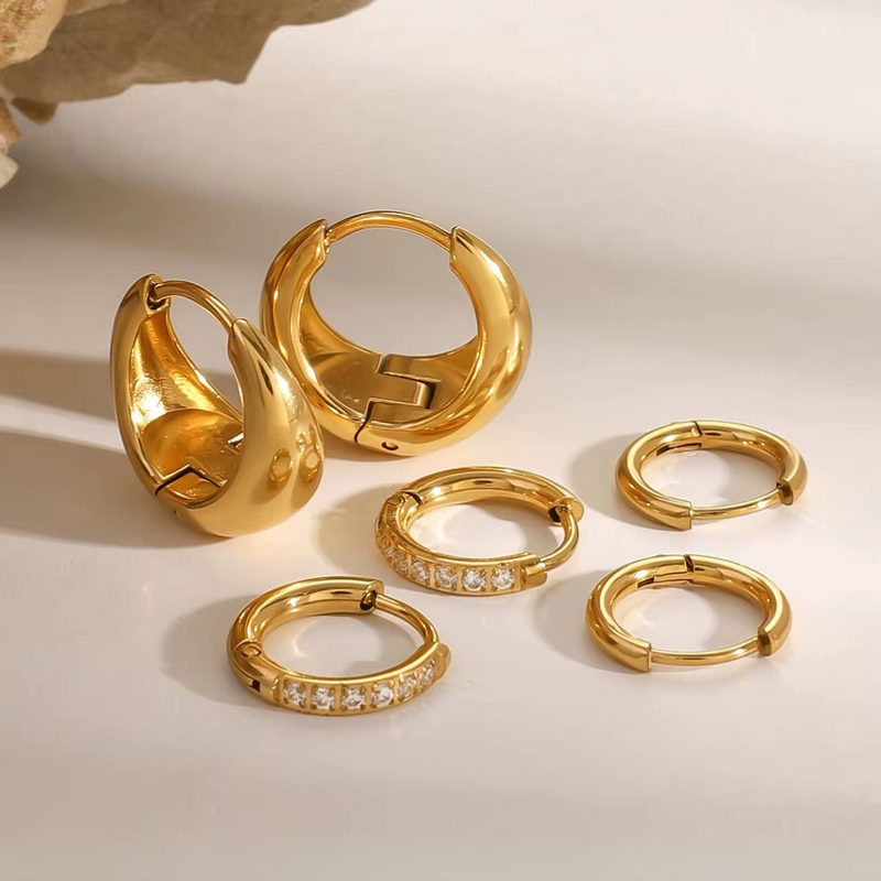 18KT Gold Plated Dainty Set of Three Bali and Golden Hoop Waterproof Earring Set, Pappilon