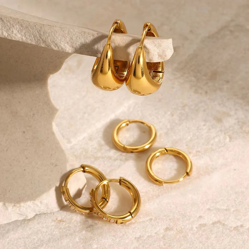 18KT Gold Plated Dainty Set of Three Bali and Golden Hoop Waterproof Earring Set, Pappilon