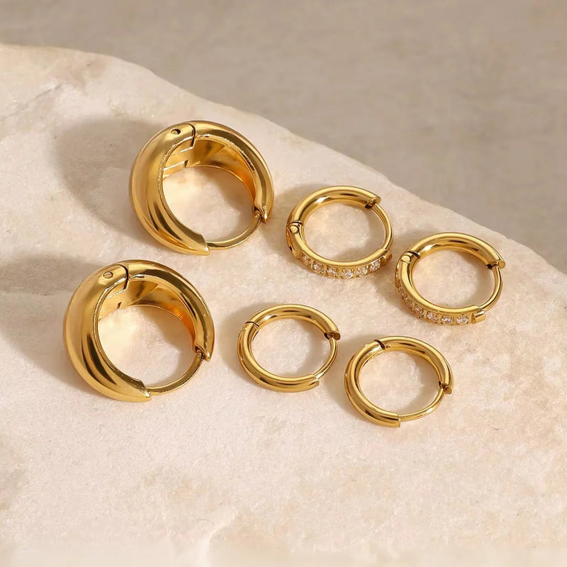 18KT Gold Plated Dainty Set of Three Bali and Golden Hoop Waterproof Earring Set, Pappilon