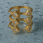 Load image into Gallery viewer, 18KT Gold Plated Statement 3 Stack Square Stone Stainless Steel Waterproof Ring, Paris
