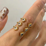 Load image into Gallery viewer, 18KT Gold Plated Statement 3 Stack Square Stone Stainless Steel Waterproof Ring, Paris
