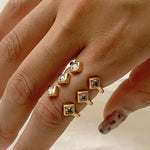 Load image into Gallery viewer, 18KT Gold Plated Statement 3 Stack Square Stone Stainless Steel Waterproof Ring, Paris
