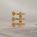 Load image into Gallery viewer, 18KT Gold Plated Statement 3 Stack Square Stone Stainless Steel Waterproof Ring, Paris
