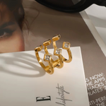 Load image into Gallery viewer, 18KT Gold Plated Statement 3 Stack Square Stone Stainless Steel Waterproof Ring, Paris
