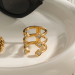 Load image into Gallery viewer, 18KT Gold Plated Statement 3 Stack Square Stone Stainless Steel Waterproof Ring, Paris
