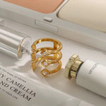 Load image into Gallery viewer, 18KT Gold Plated Statement 3 Stack Square Stone Stainless Steel Waterproof Ring, Paris
