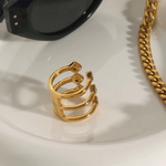 Load image into Gallery viewer, 18KT Gold Plated Statement 3 Stack Square Stone Stainless Steel Waterproof Ring, Paris
