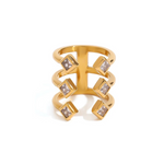 Load image into Gallery viewer, 18KT Gold Plated Statement 3 Stack Square Stone Stainless Steel Waterproof Ring, Paris
