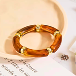 Load image into Gallery viewer, 18KT Gold Plated Sleek Acrylic Brown Bead Bracelet, Petal
