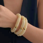 Load image into Gallery viewer, 18KT Gold Plated Sleek Acrylic Brown Bead Bracelet, Petal
