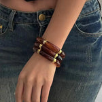 Load image into Gallery viewer, 18KT Gold Plated Sleek Acrylic Brown Bead Bracelet, Petal
