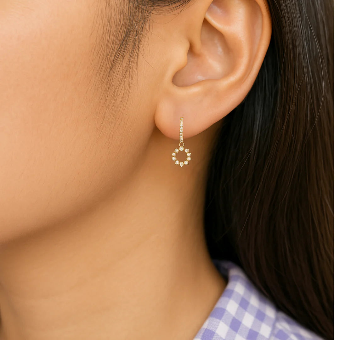 18KT Gold Plated Zircon Studded Sun Charm Stainless Steel Waterproof Earrings, Poppy