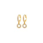 Load image into Gallery viewer, 18KT Gold Plated Zircon Studded Sun Charm Stainless Steel Waterproof Earrings, Poppy

