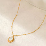Load image into Gallery viewer, 18KT Gold Plated Stainless Steel Contemporary Oval Pearl Inlay Pendant Necklace, Portia