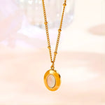 Load image into Gallery viewer, 18KT Gold Plated Stainless Steel Contemporary Oval Pearl Inlay Pendant Necklace, Portia