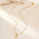 Load image into Gallery viewer, 18KT Gold Plated Stainless Steel Contemporary Oval Pearl Inlay Pendant Necklace, Portia