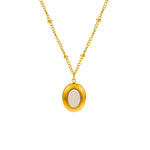 Load image into Gallery viewer, 18KT Gold Plated Stainless Steel Contemporary Oval Pearl Inlay Pendant Necklace, Portia
