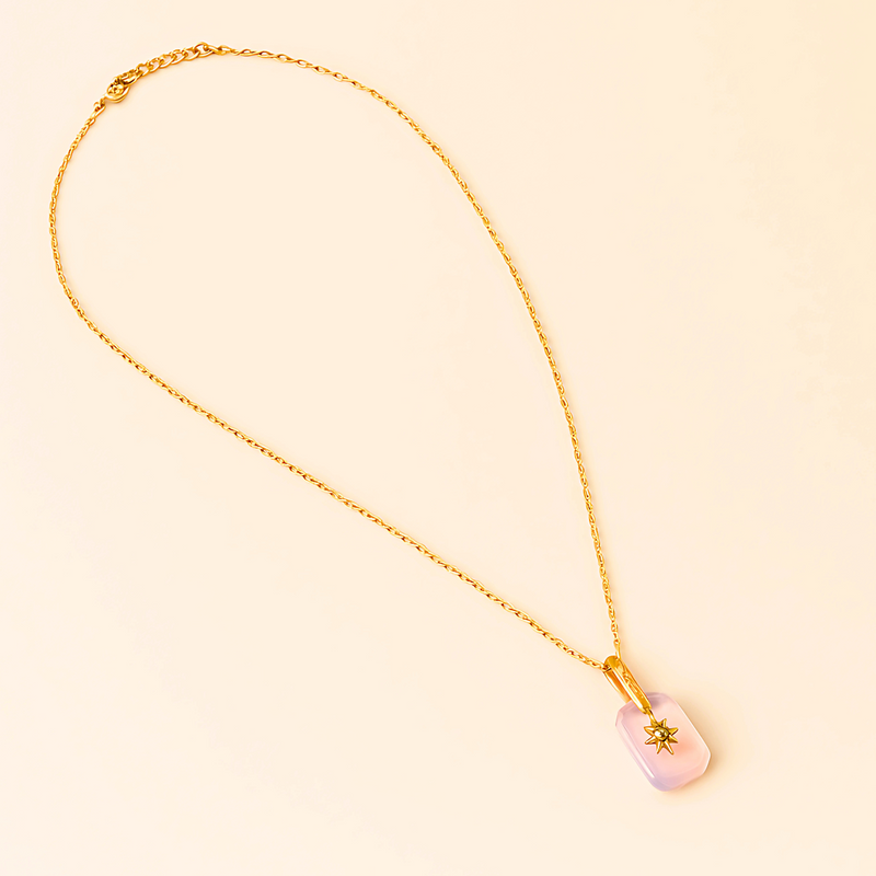 18kt Gold Plated Rose Quartz and Star Necklace, Quartz