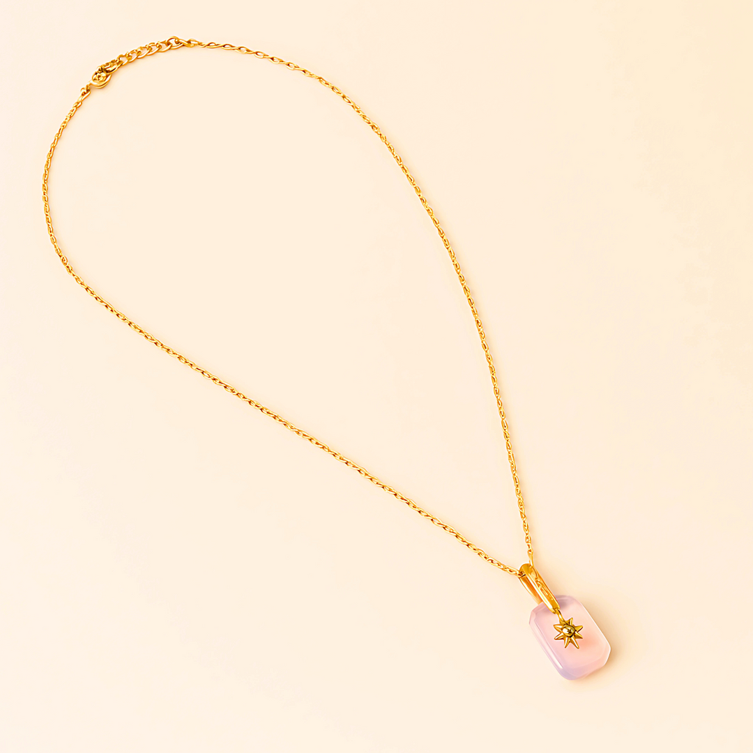 18kt Gold Plated Rose Quartz and Star Necklace, Quartz