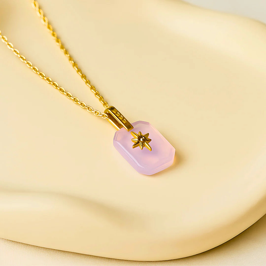 18kt Gold Plated Rose Quartz and Star Necklace, Quartz