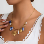 Load image into Gallery viewer, Rainbow Necklace, 18KT Gold Plated Stainless Steel Ceramic Ocean Style Sun Pendant Charm Necklace
