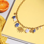 Load image into Gallery viewer, Rainbow Necklace, 18KT Gold Plated Stainless Steel Ceramic Ocean Style Sun Pendant Charm Necklace
