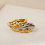 Load image into Gallery viewer, Inaya Modern Festive 18KT Gold Plated Hammered Irregular Stackable Finger Rings, Reisha
