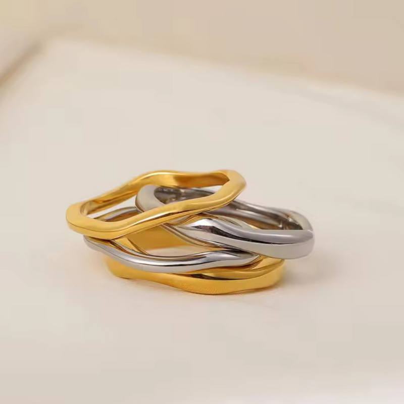 Inaya Modern Festive 18KT Gold Plated Hammered Irregular Stackable Finger Rings, Reisha