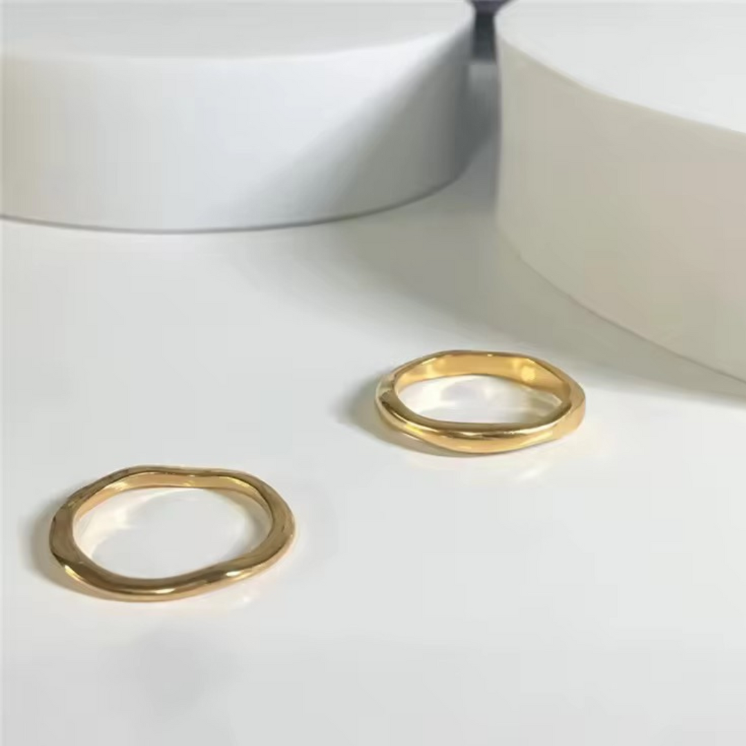 Inaya Modern Festive 18KT Gold Plated Hammered Irregular Stackable Finger Rings, Reisha