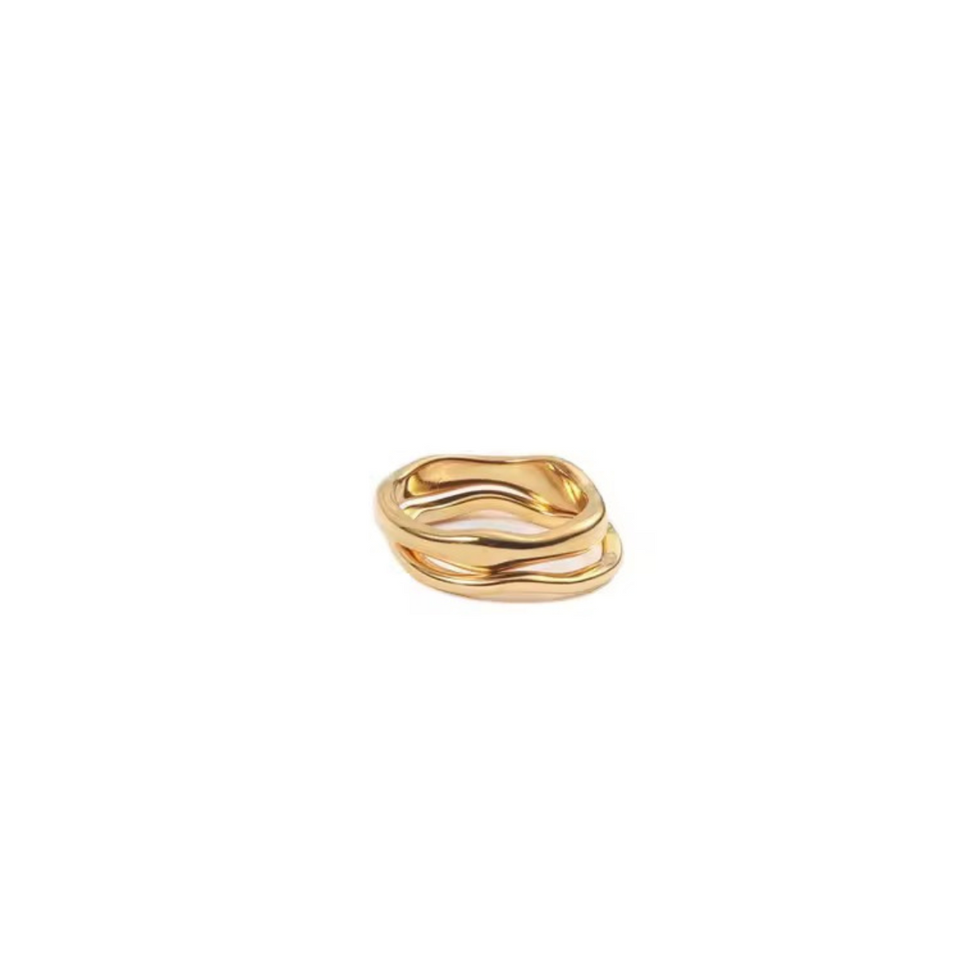 Inaya Modern Festive 18KT Gold Plated Hammered Irregular Stackable Finger Rings, Reisha