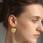 Load image into Gallery viewer, 18K Gold Plated Heart Evil Eye Hoop Earrings with Malachite, Rhea
